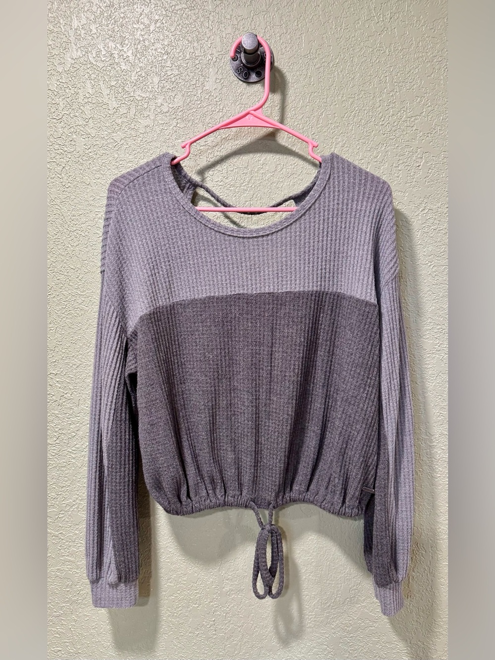 Hollister Two-Tone Waffle Knit Drawstring Top Small